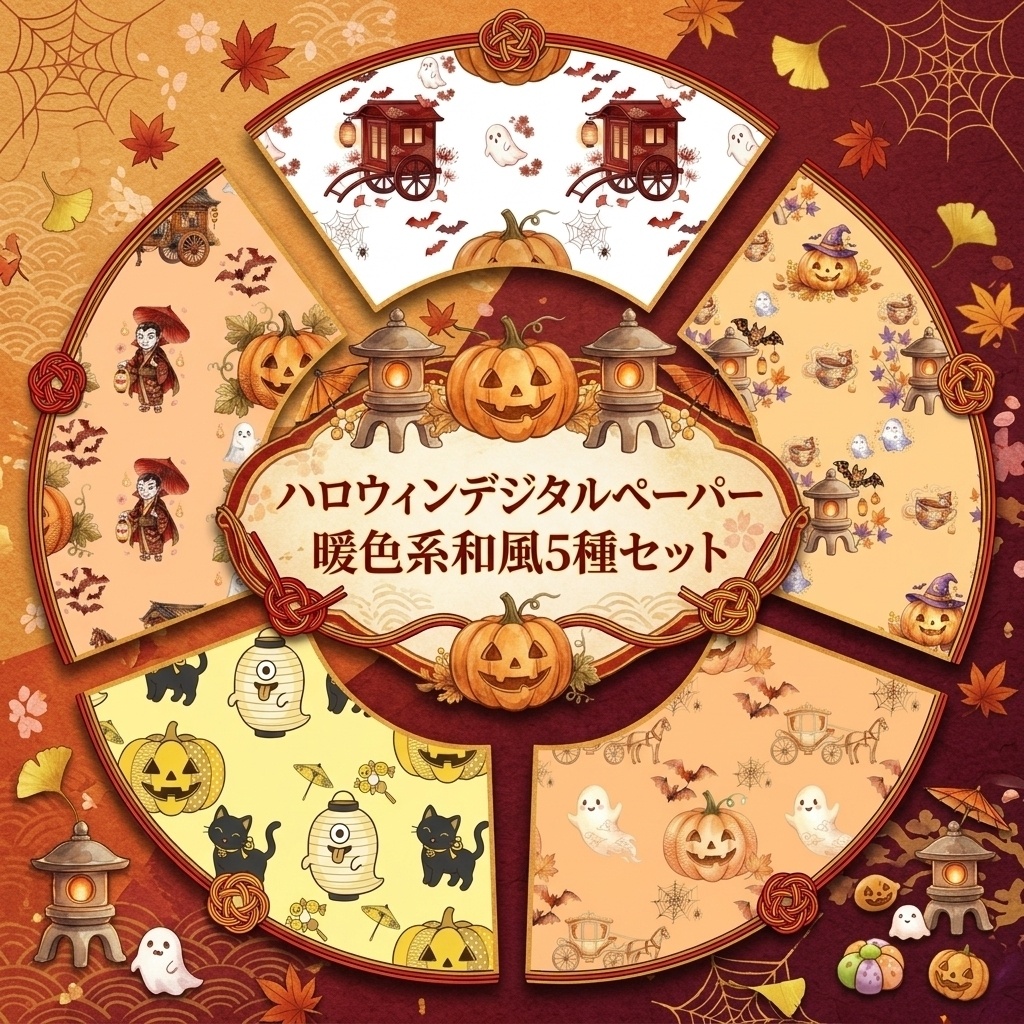【5種セット】ハロウィンデジタルペーパー暖色系和風5種セット