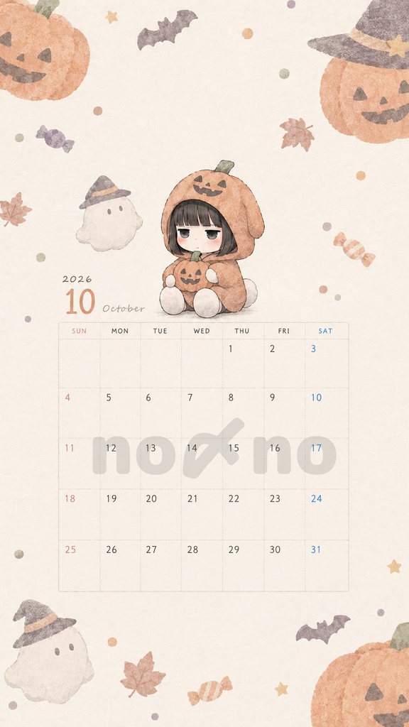 【FREE】October 2026 Calendar / 10月カレンダー（スマホ壁紙・iPadデジプラ用）