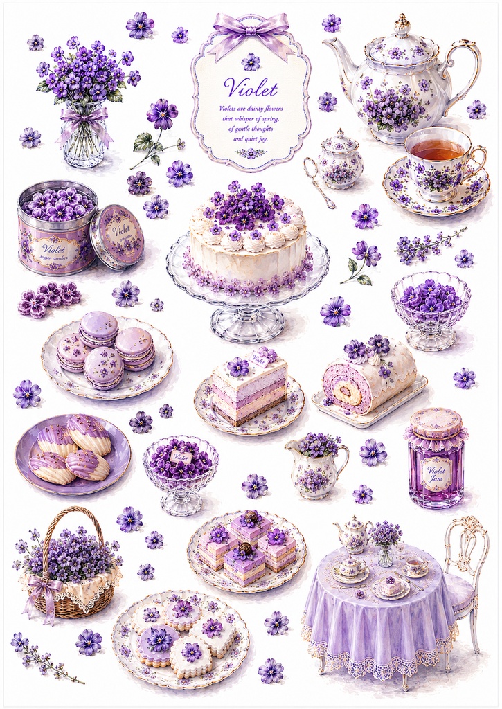 すみれのティータイム コラージュシート / Violet Teatime Collage Sheet