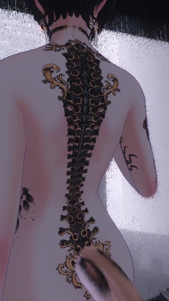 Engraving spine tattoo