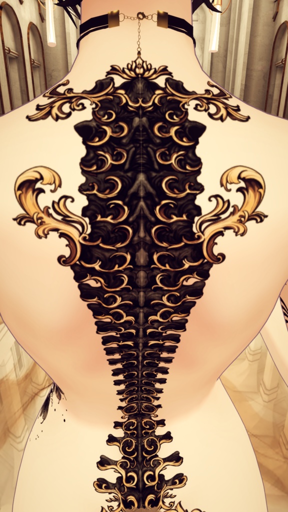 Engraving spine tattoo