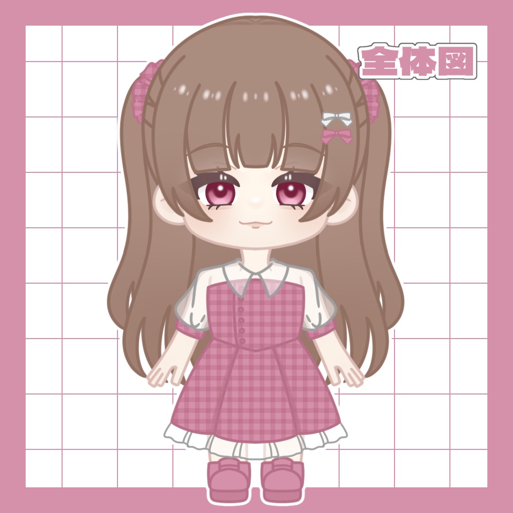 ミニキャラ立ち絵素材/ギンガムチェックワンピースの女の子