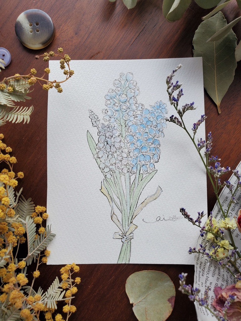 『青い花』透明水彩 原画