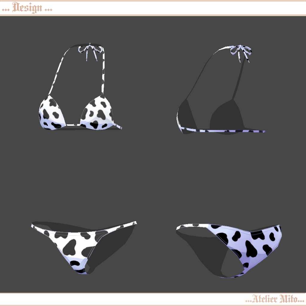 競泳水着、水着、牛柄ビキニ、ビーチサンダル「イフ・ザ・フラット」調整スキニング済み