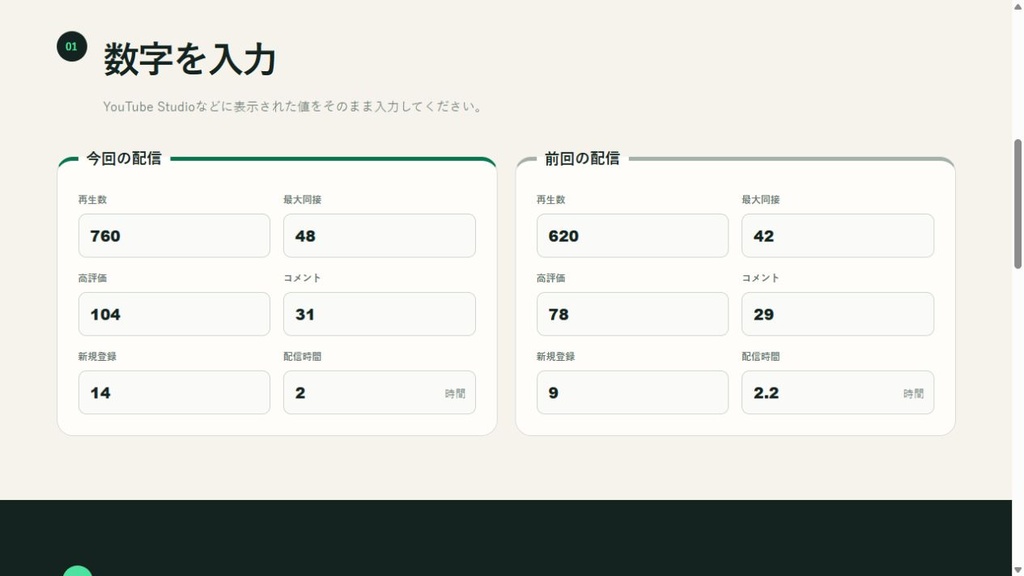 【無料】配信ふりかえり診断|前回比で伸びた指標と次の改善を60秒で確認