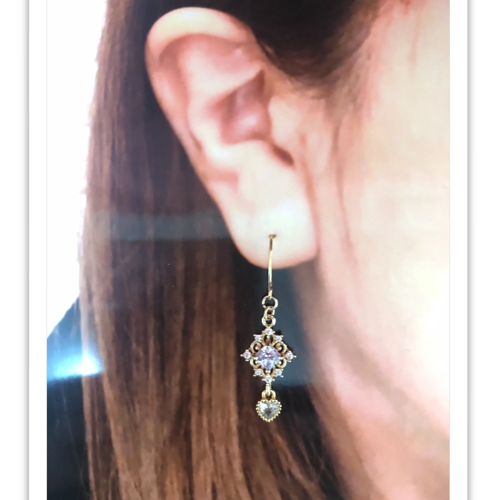 キラキラひし形ハートピアス ライトパープル