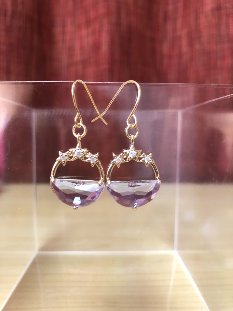 3つ星半月ガラスピアス　ライトパープル