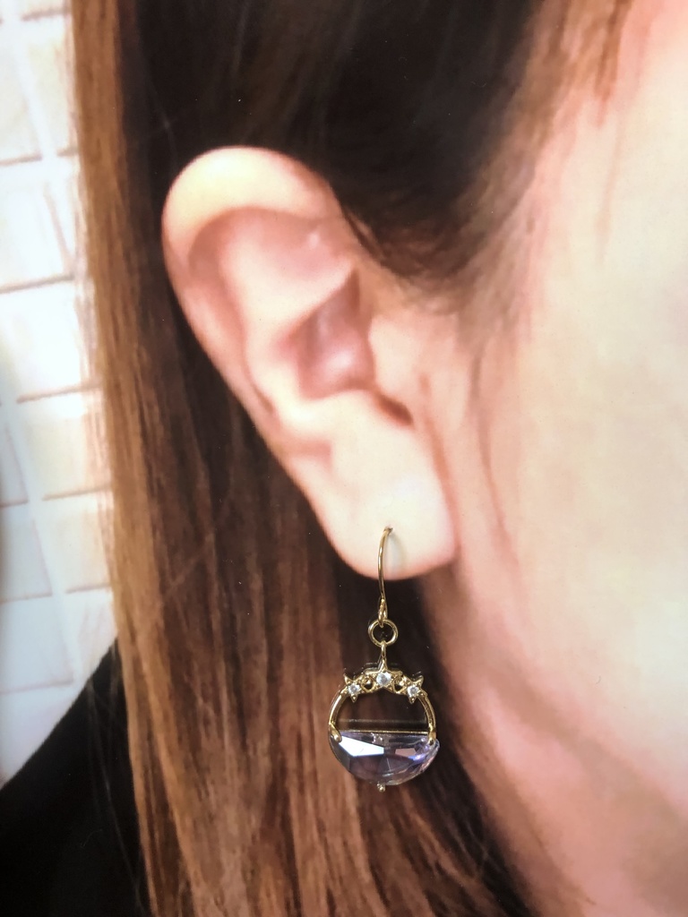 3つ星半月ガラスピアス ライトパープル