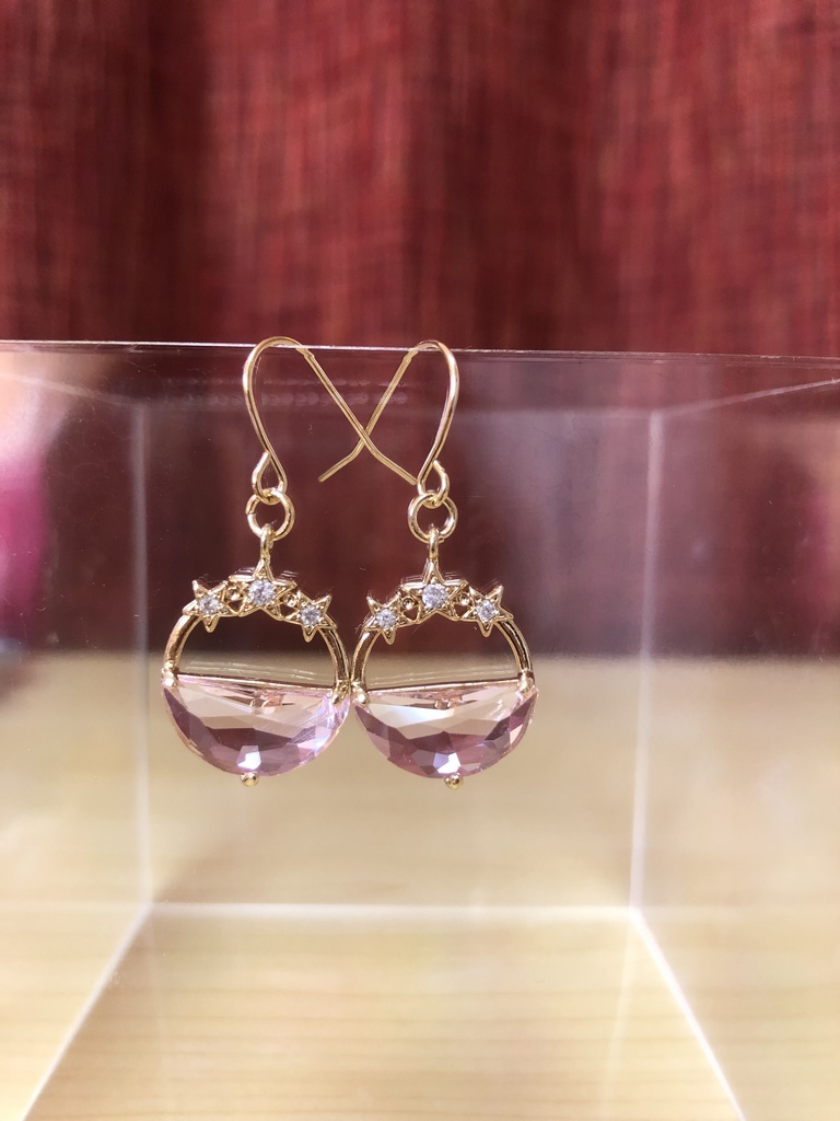 3つ星半月ガラスピアス　ピンク