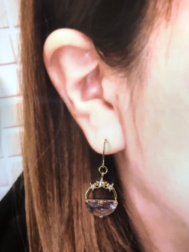 3つ星半月ガラスピアス ピンク