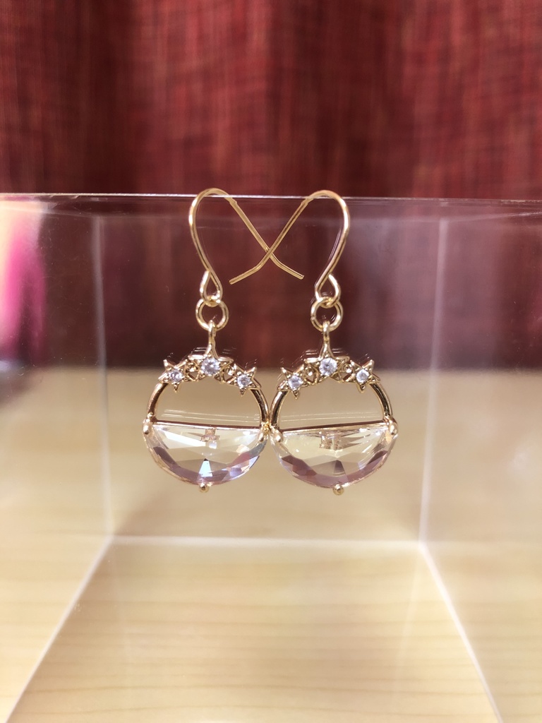 3つ星半月ガラスピアス　クリスタル