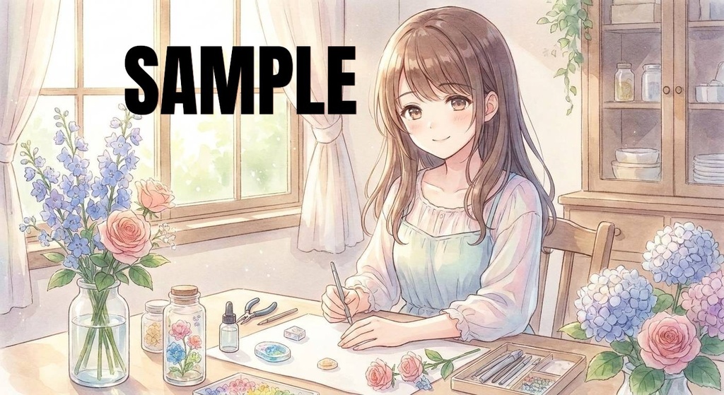 昼と夜のクラフト時間／水彩風イラスト4枚セット[EN]Day & Night Crafting Moments – Watercolor‑Style Illustration Set (4 Images)