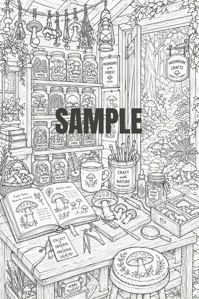 塗り絵（森の奥の作業小屋）[EN]Coloring Pages – The Woodland Workshop Cabin