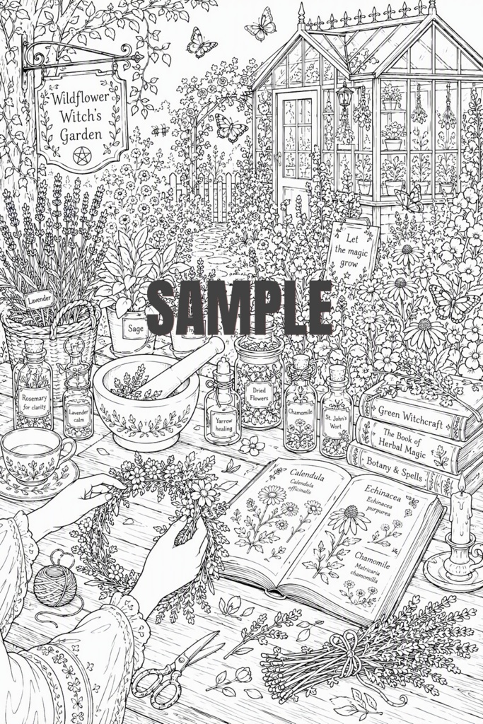 塗り絵（野花の魔女の庭）[EN]Coloring Pages – The Wildflower Witch’s Garden