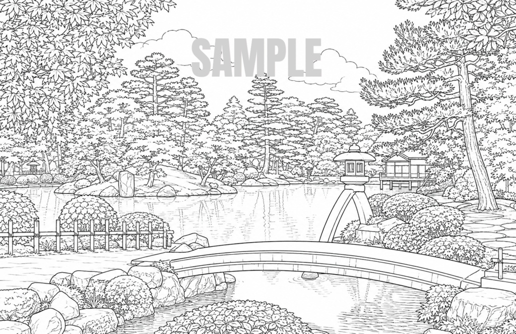 日本の風景（兼六園） ― 四季の庭園塗り絵シリーズ[EN]Japanese Scenery: Kenrokuen Garden — Seasonal Coloring Collection