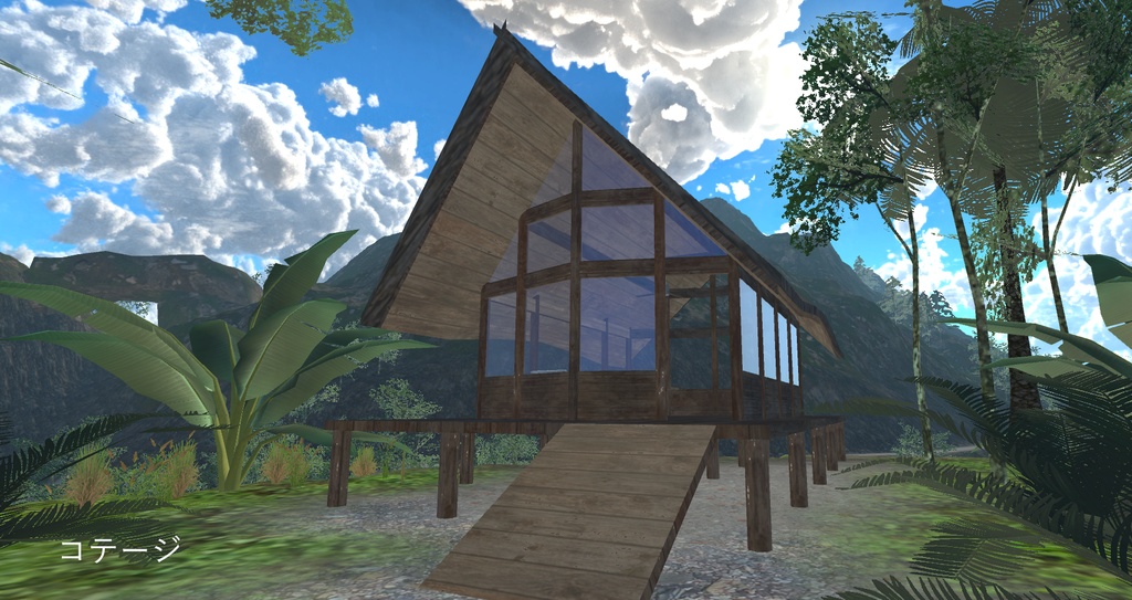 古びた建築物とジャングルの木 3Dモデル