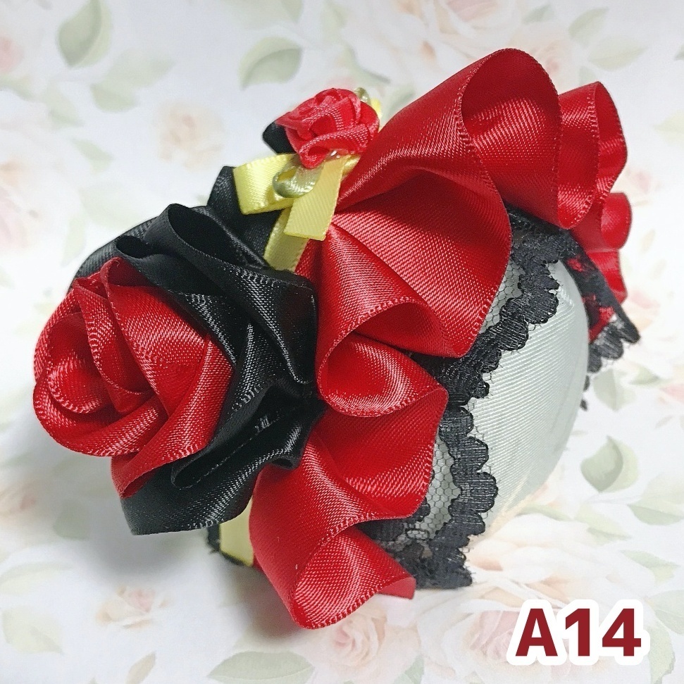 A14 バラ飾り付きおまんじゅう用ヘッドドレス 赤黒 かるshop Booth