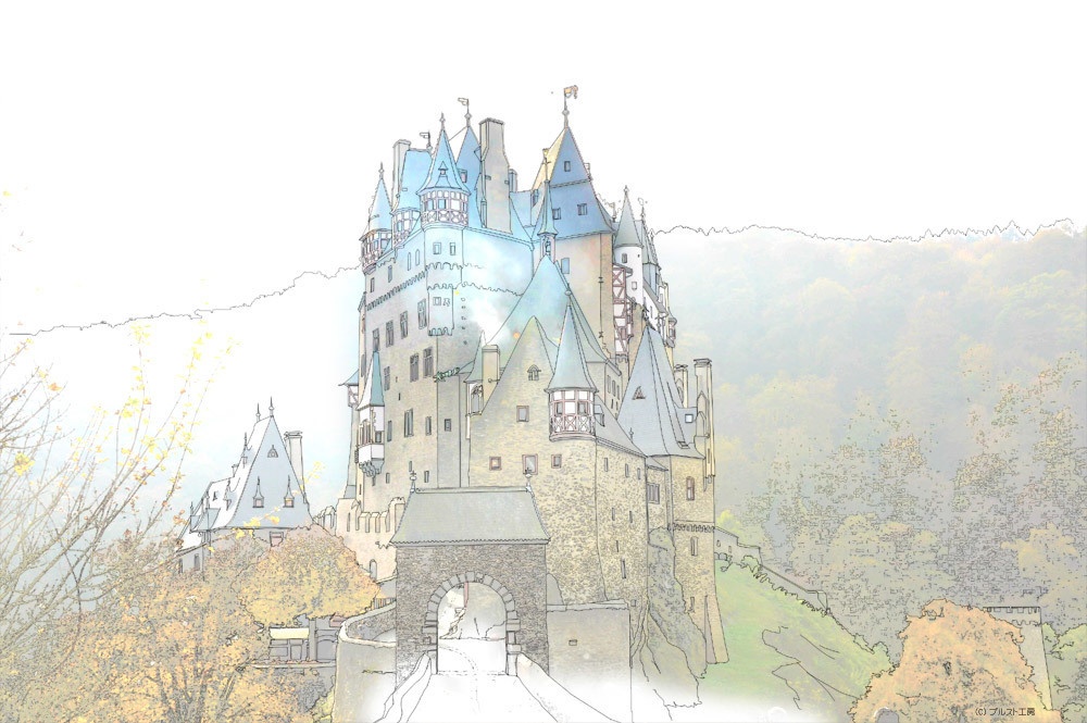 エルツ城 塗り絵用の線画 ブルスト工房 Booth
