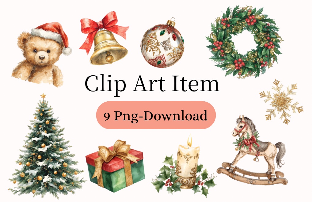 【9Png】クリスマス水彩クリップアートコレクション