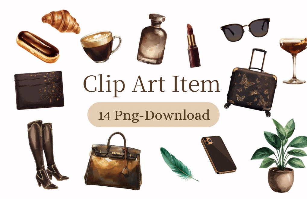 【14 PNG】ブラウンクラシック・ライフスタイル 2 Clip Art Set