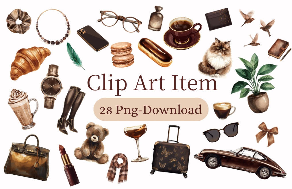 28 Png | Classic Brown Lifestyle Clip Art Collection