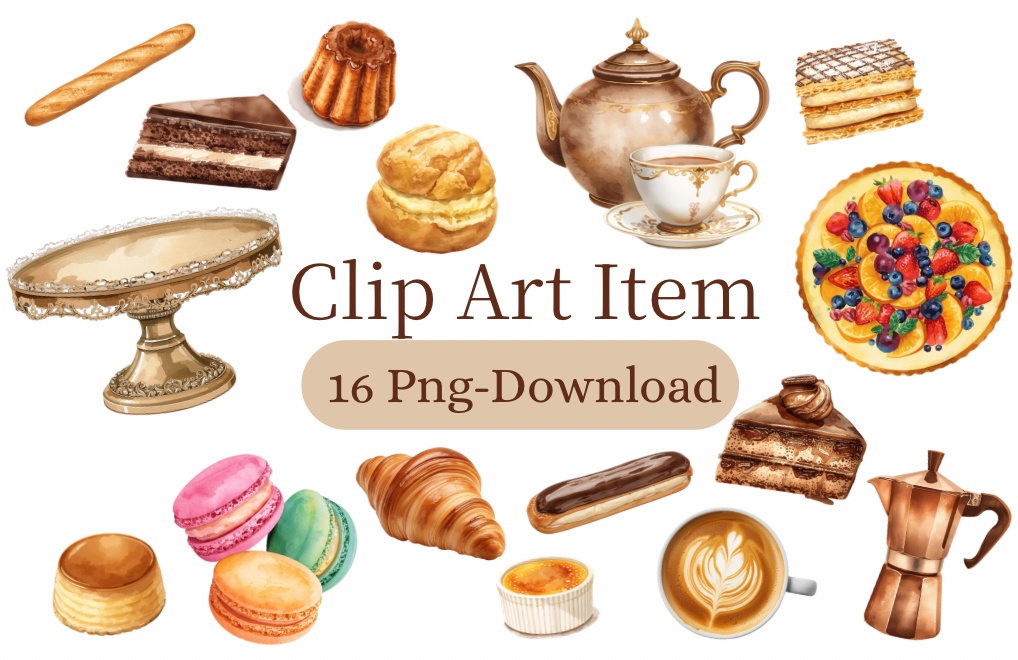 16 Png | Classic Café & Cake Crip Art Set