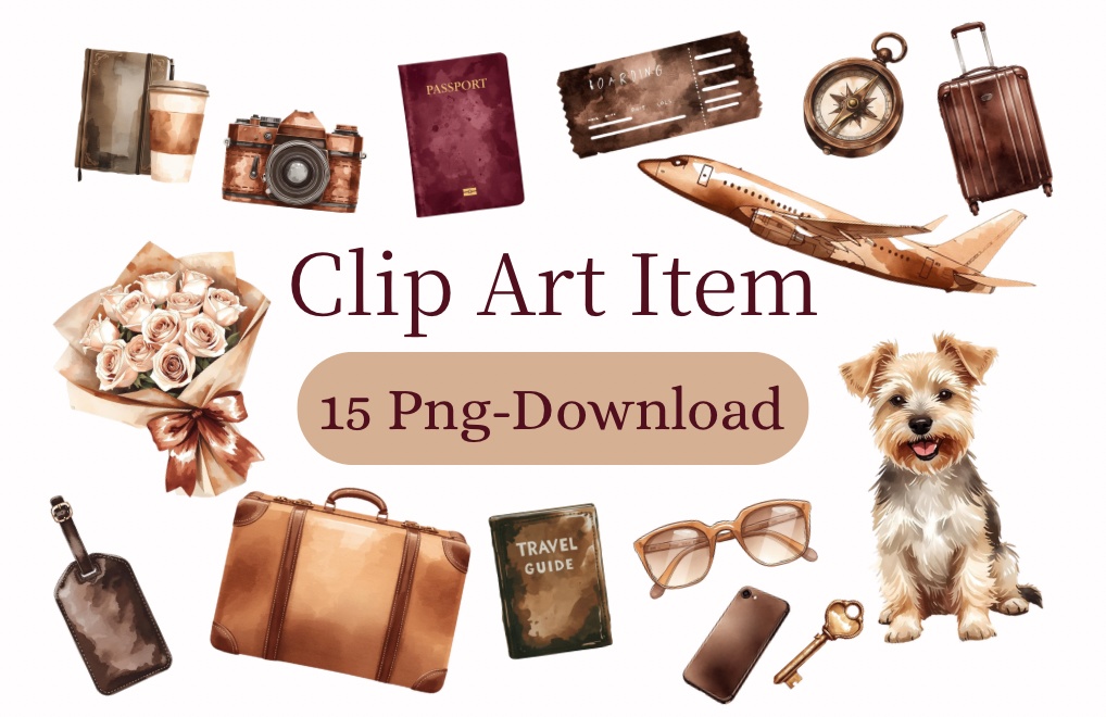15 Png | Classic Travel Clip Art Set