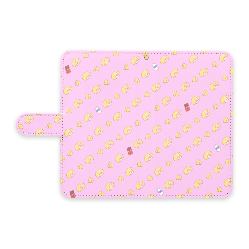 小梅×バナナ 手帳型Androidケース ピンク