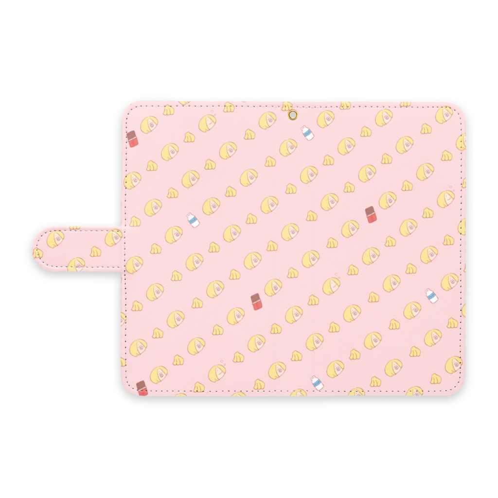 小梅×バナナ 手帳型Androidケース サーモンピンク