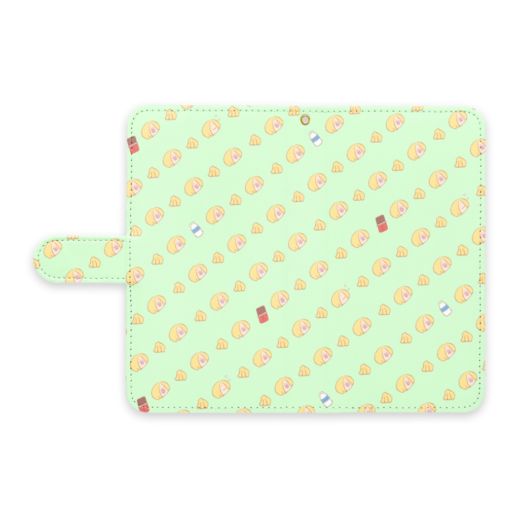 小梅×バナナ 手帳型Androidケース グリーン