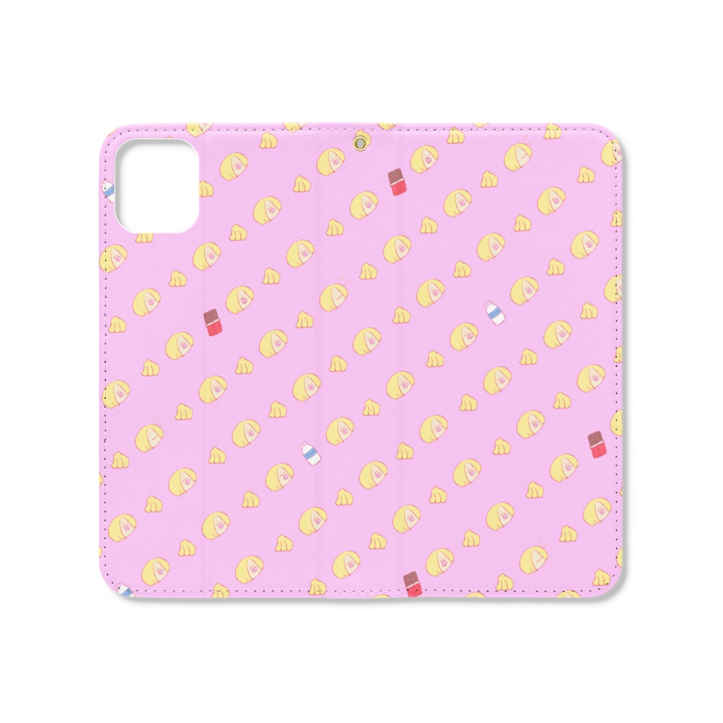 小梅×バナナ 手帳型iPhoneケース ピンク