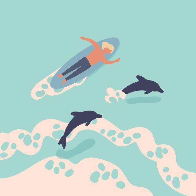 海, 海水浴, イルカ, sea, dolphin/缶バッジ 44mm no.8