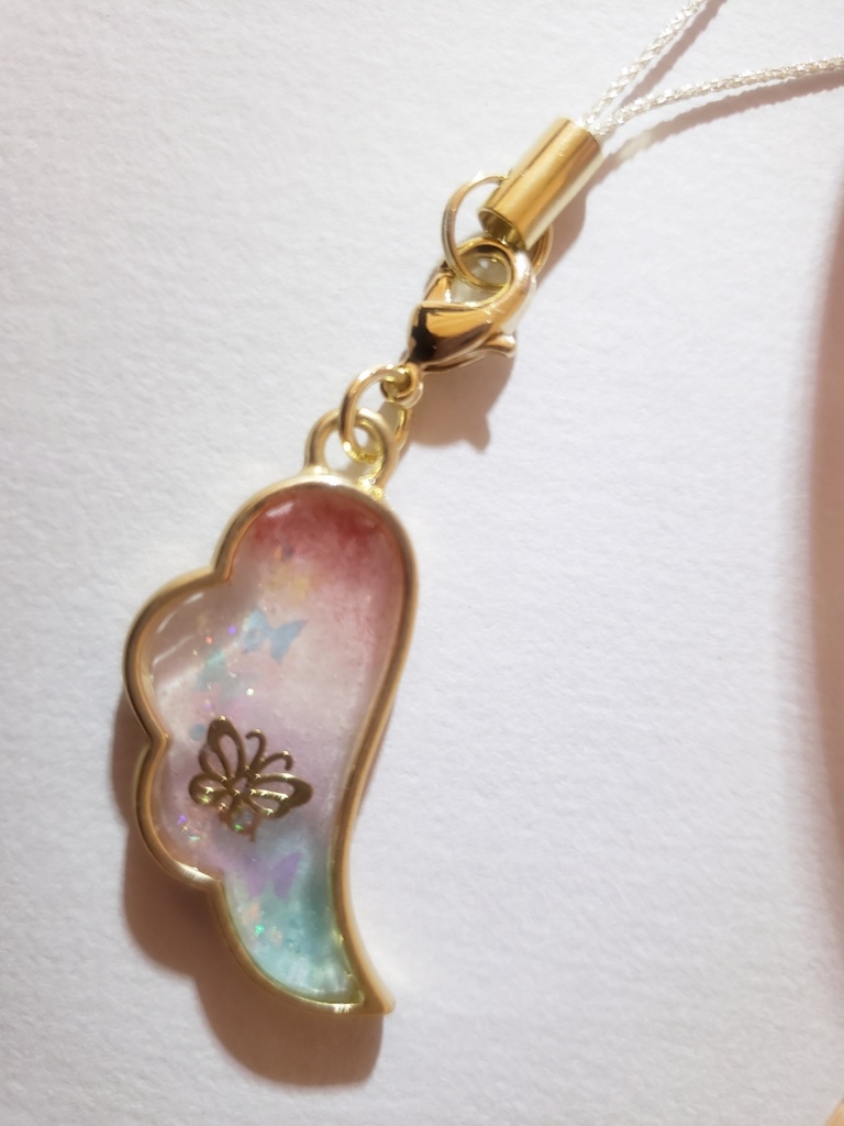 夜病色の羽キーストラップ 金蝶々ホロver.