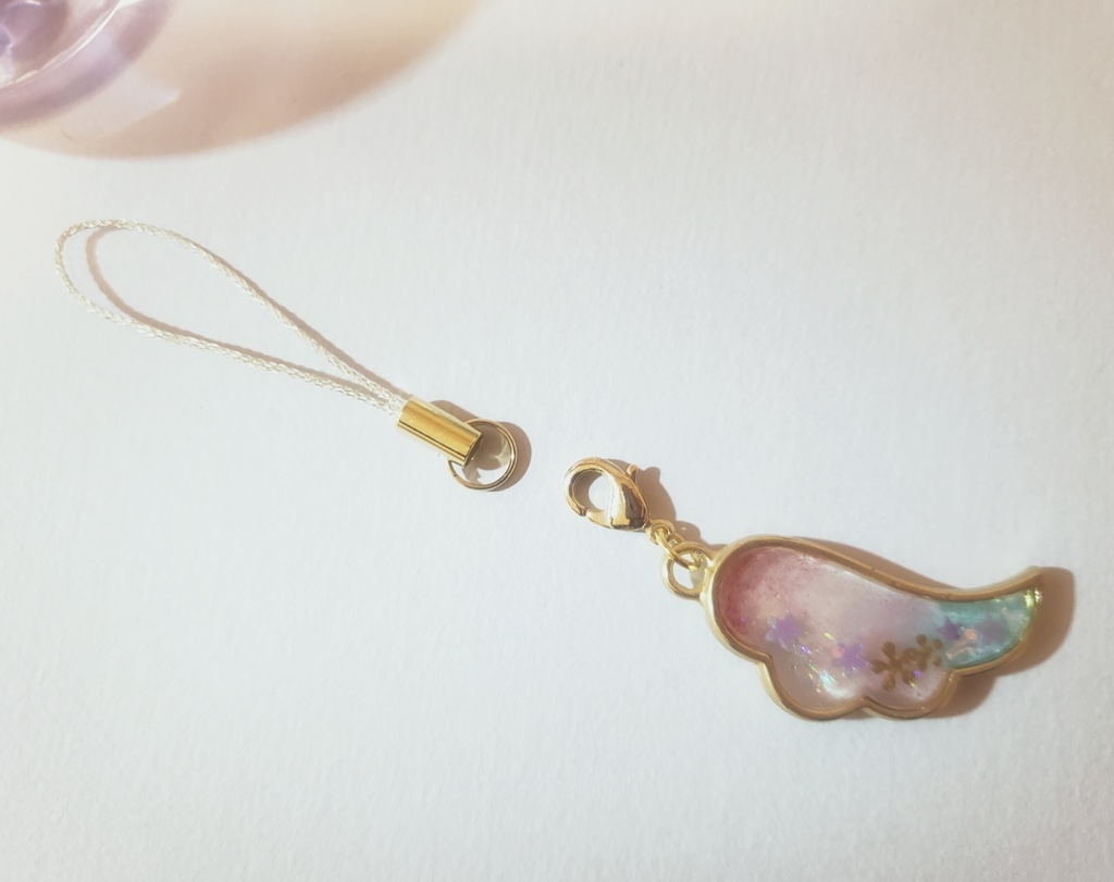 夜病色の羽キーストラップ お花と星ver.