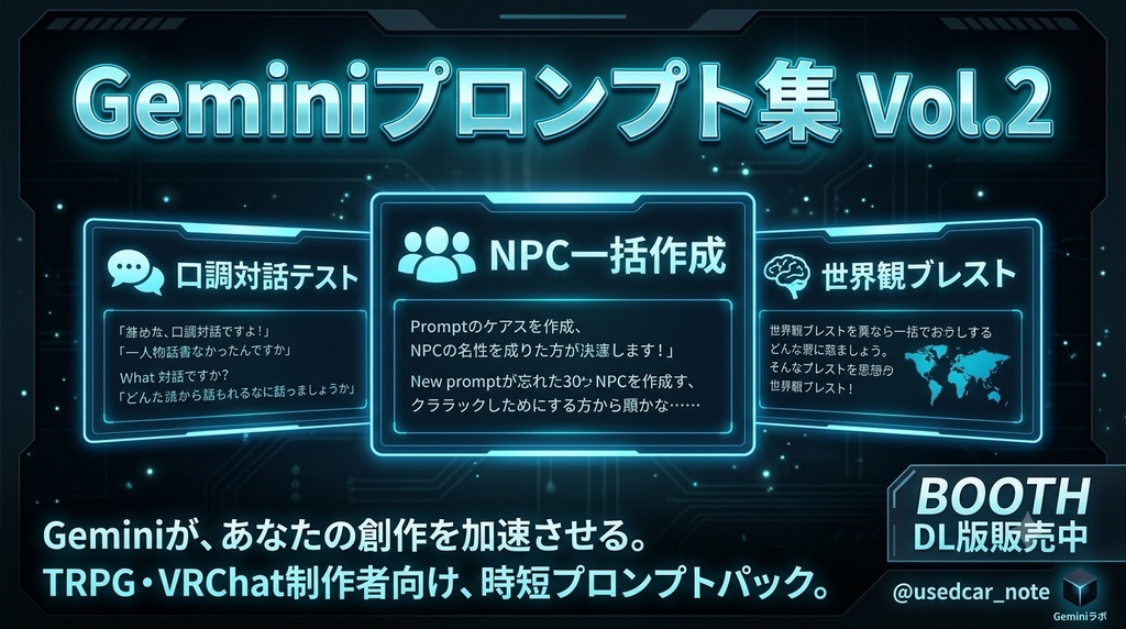 【Gemini】TRPG/VRChat向け NPC・世界観設定『深掘り＆ブレスト』プロンプト集
