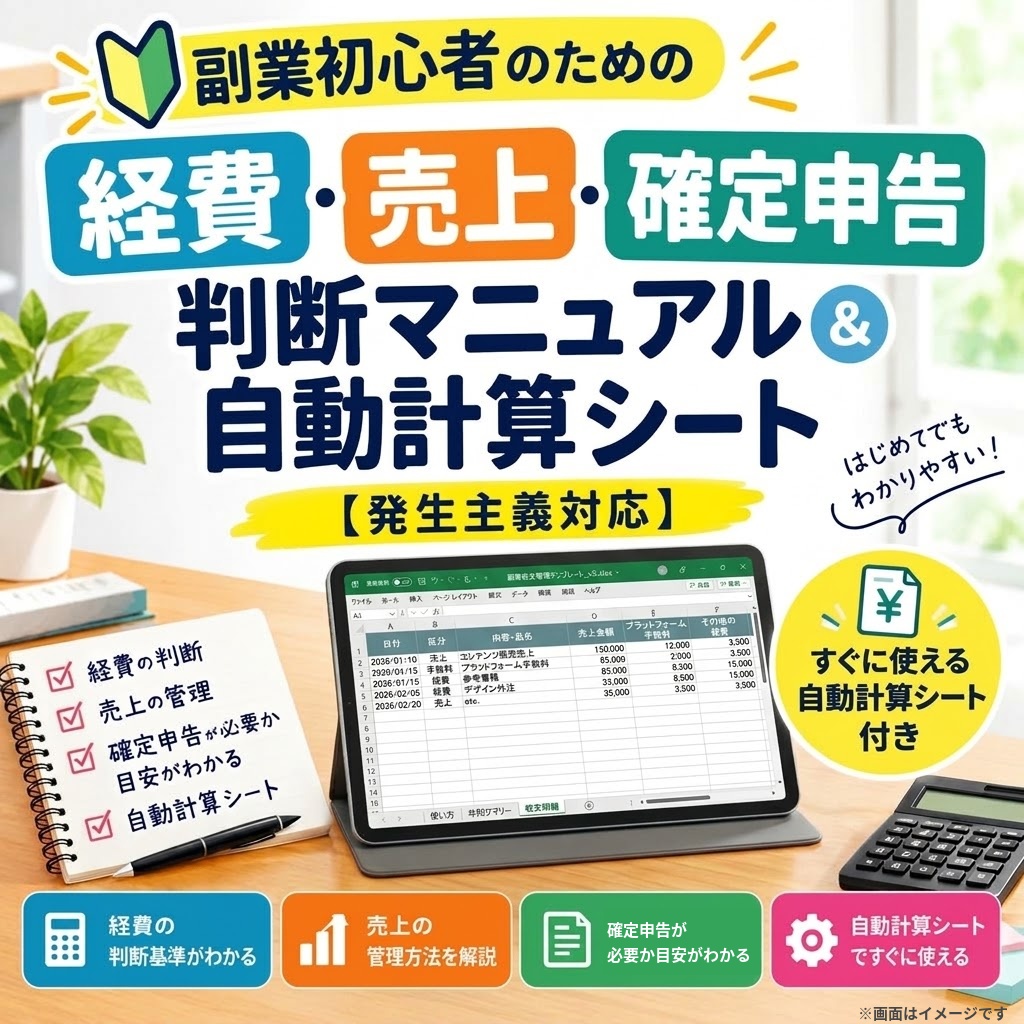 副業初心者のための「経費・売上・確定申告」判断マニュアル&自動計算シート【発生主義対応】