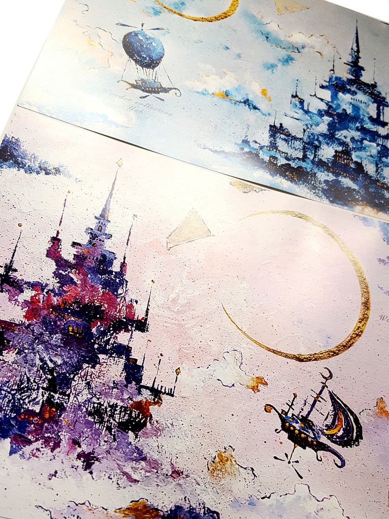 花火と、宇宙「オリジナルイラスト絵画」A4サイズ