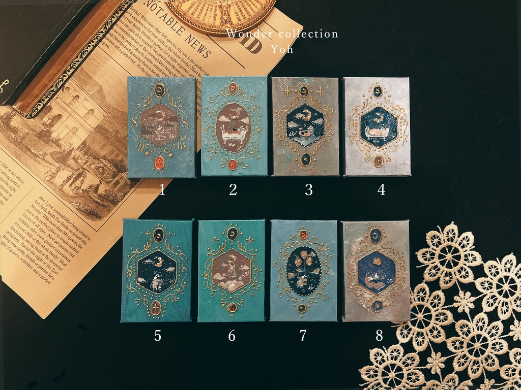 【原画】-魔法カードのような縦長ミニキャンバス-〈おやすみシリーズ〉