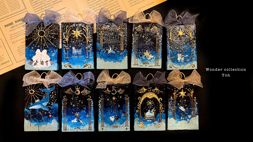 【原画】リボン付き魔法カードのような縦長キャンバス〈Star gateシリーズ〉