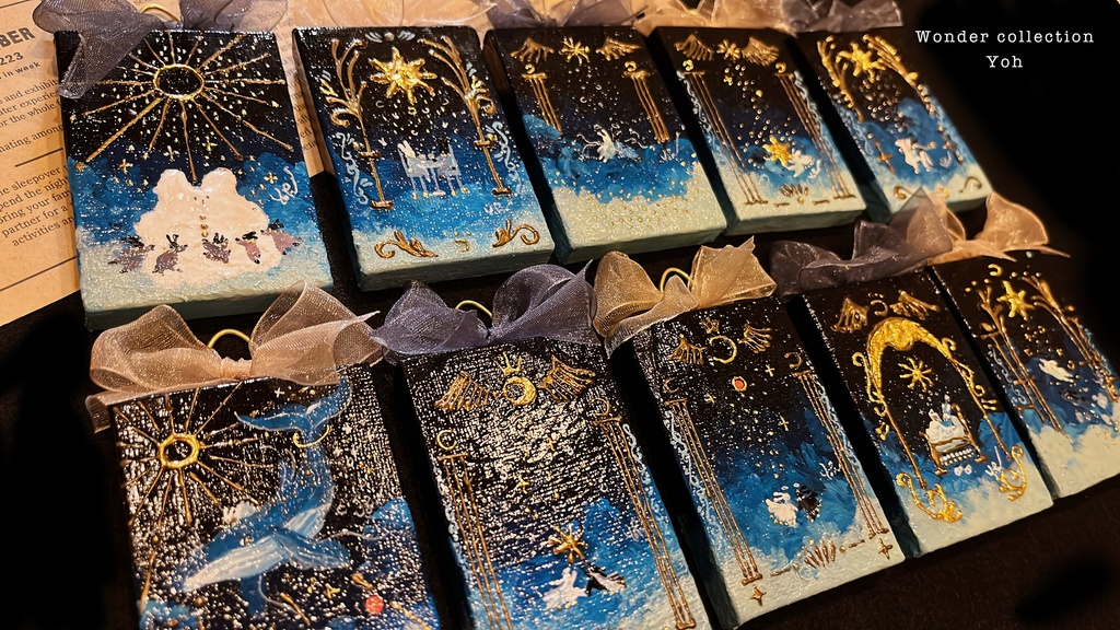 【原画】リボン付き魔法カードのような縦長キャンバス〈Star gateシリーズ〉