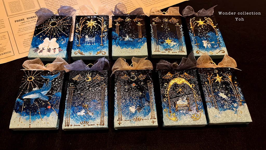 【原画】リボン付き魔法カードのような縦長キャンバス〈Star gateシリーズ〉