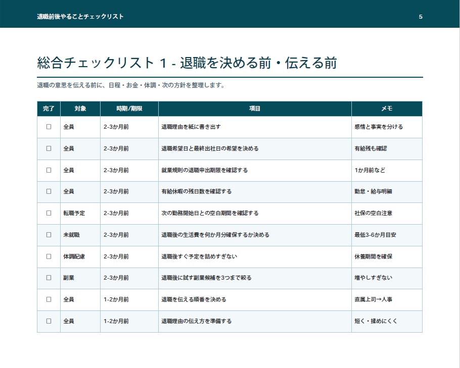 お手軽!退職前後やることチェックリスト