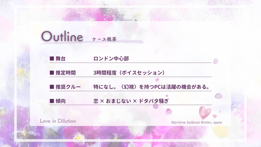 【英国伝記TRPG Liminal シナリオ】Love in Dilution