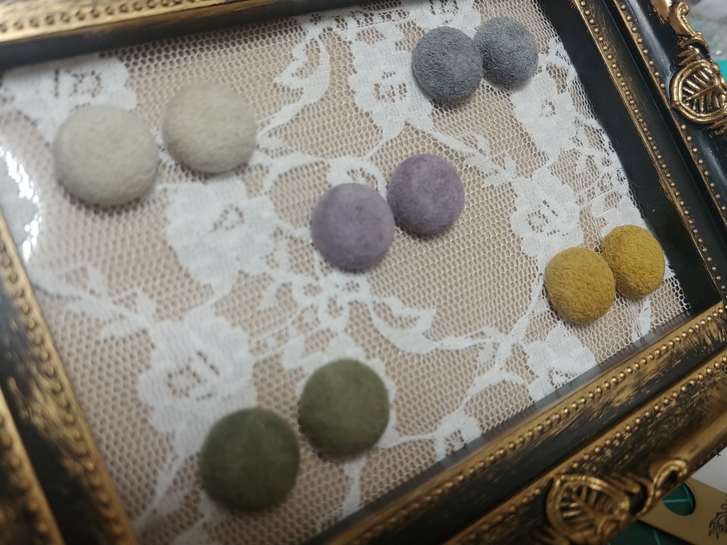 スエードカボション ピアス/ノンホールピアス 小2個セット