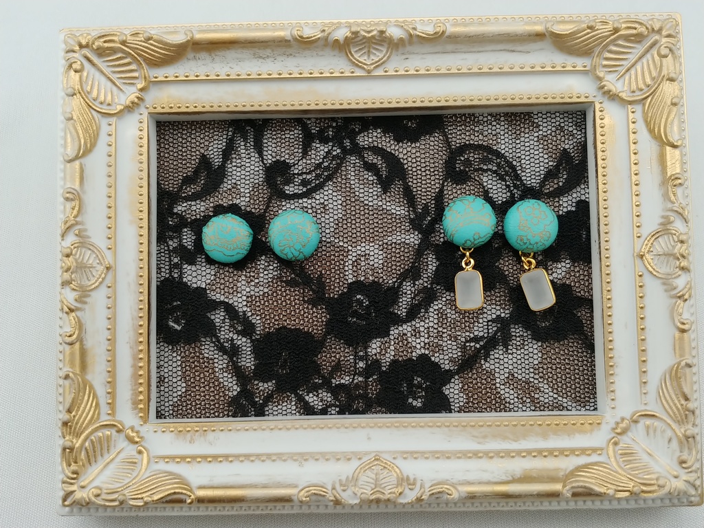 鹿革カボション　ゴールドプリント　ピアス/ノンホールピアス