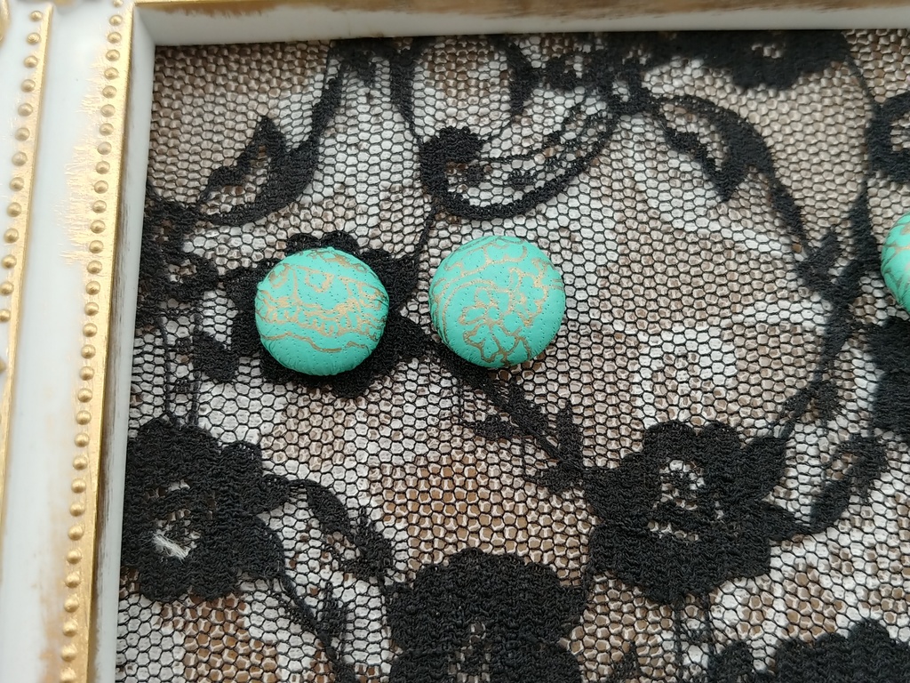 鹿革カボション ゴールドプリント ピアス/ノンホールピアス