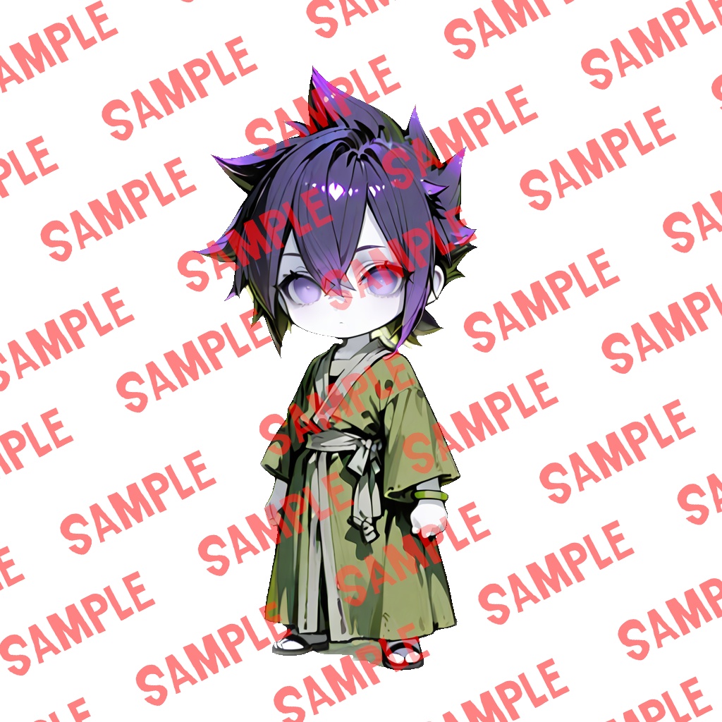 和風の男ちびキャラ|背景付き+おまけ(単色背景、簡易透過)のイラスト3枚セット【商用可】