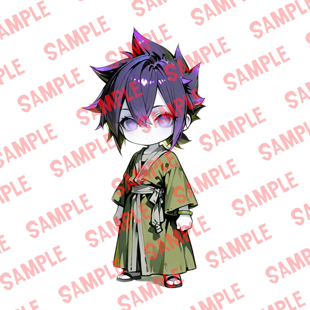 和風の男ちびキャラ|背景付き+おまけ(単色背景、簡易透過)のイラスト3枚セット【商用可】