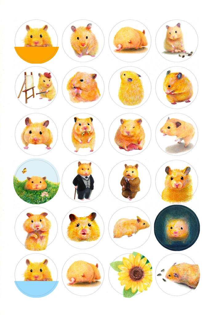 ハムスターのおもちがいっぱい！♡シール【3枚セット】 おしるこイラストレーション｜Oshiruko illustration BOOTH