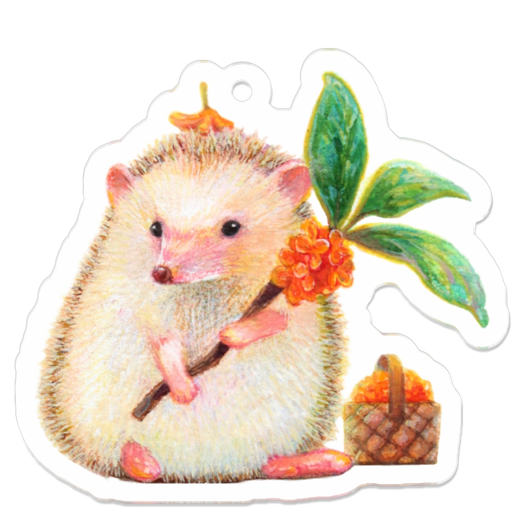 アクリルキーホルダー 金木犀のお花を集めるハリネズミのむーくん おしるこイラストレーション Oshiruko Illustration Booth